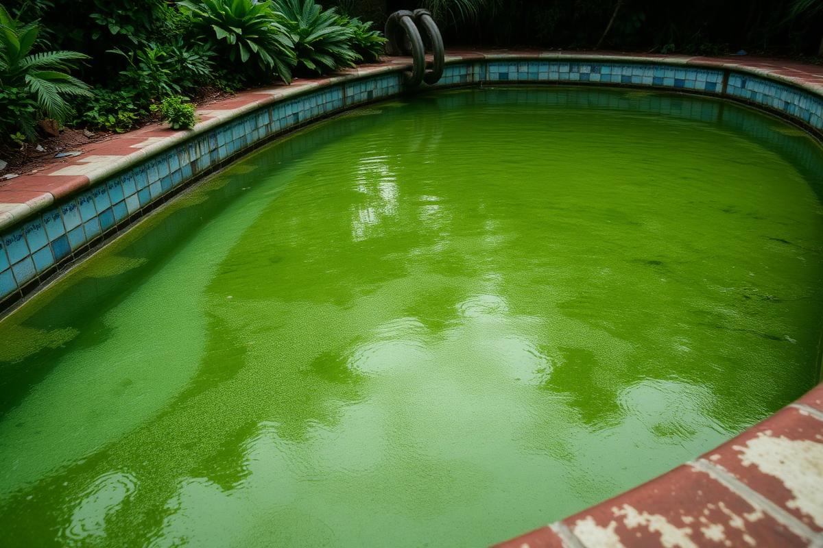 Green algae pool before treatment