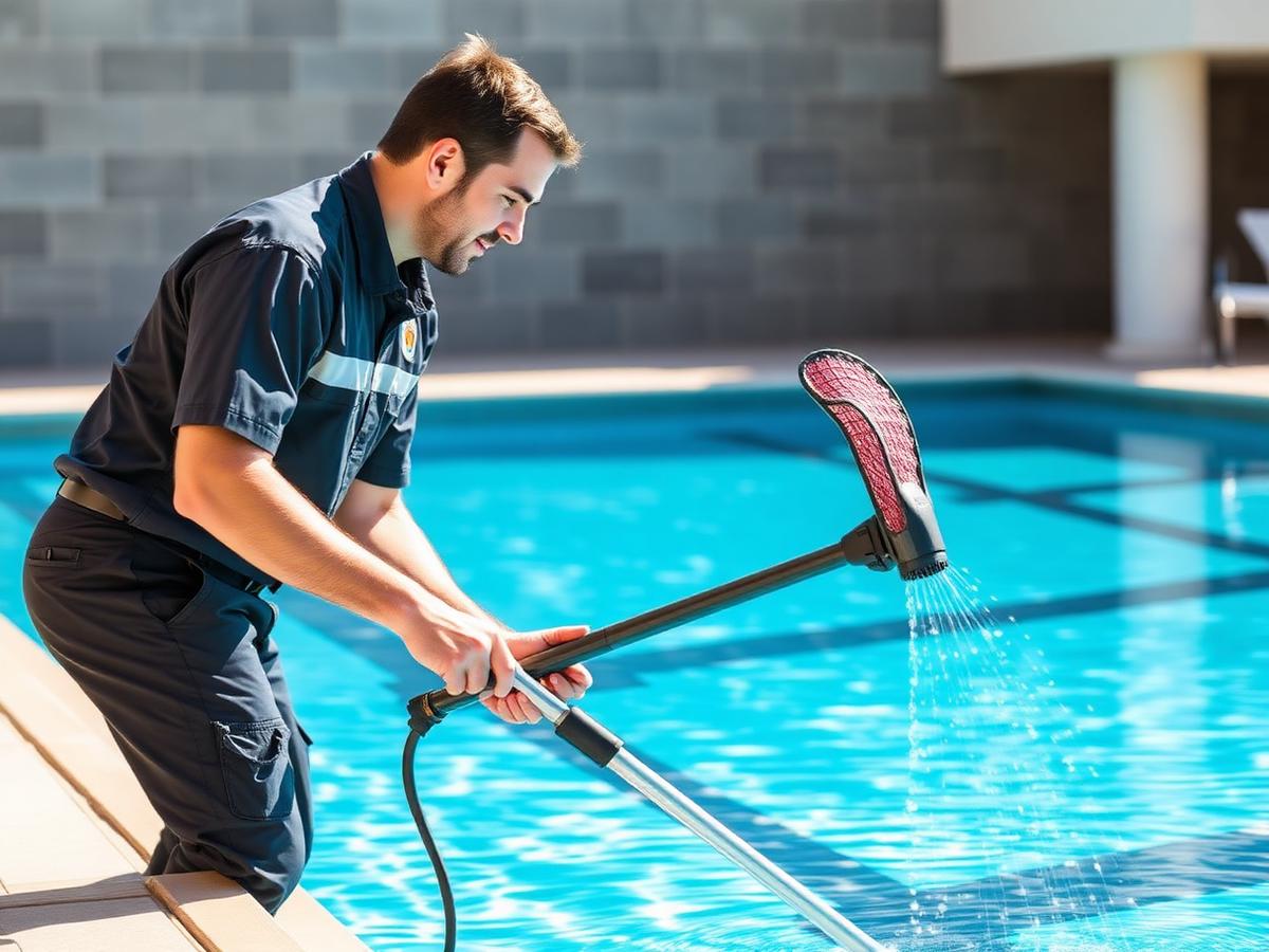 ClearBlue pool technician cleaning a swimming pool